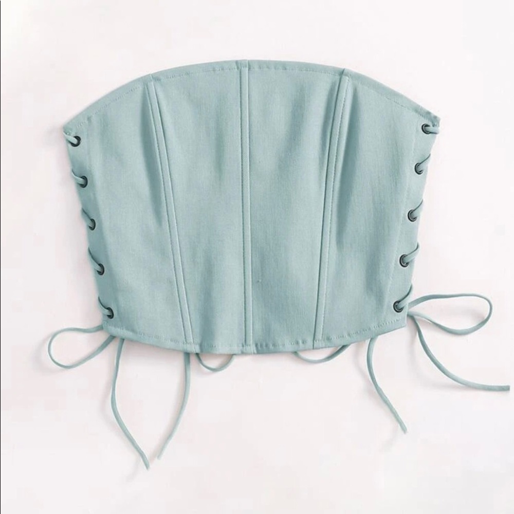 Eyelet Lace Up Knot Bandeau Top
